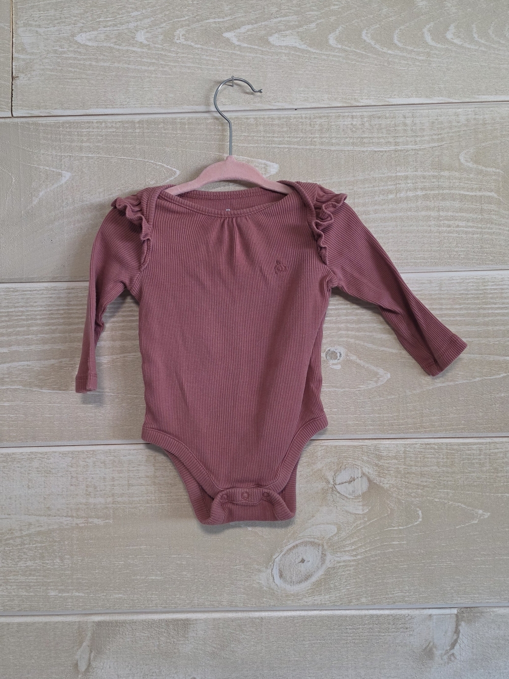 GAP Long-Sleeve Ruffle Shoulder Baby One-Piece 3-6